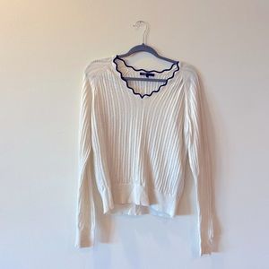 Maje Open Knit Sweater in Cream w/ Contrast Scalloped Hem Size 1 (EU 36)